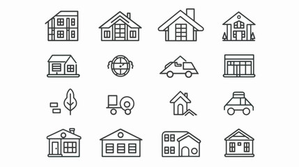 Set of line icons related to real estate, Mortgages, Moving, New Location