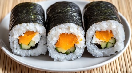 Delicious Sushi Rolls with Cucumber Avocado and Orange Japanese Cuisine