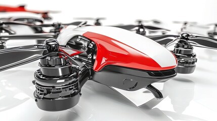 Fototapeta premium Stunning Aerodynamic Drone Poster: Featuring Unique Propellers and Striking Black & Red Design - Perfect for Modern Sports Interior Decor!