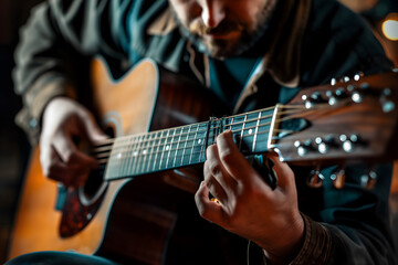 Intimate Moment of a Musician Mastering Guitar Chords