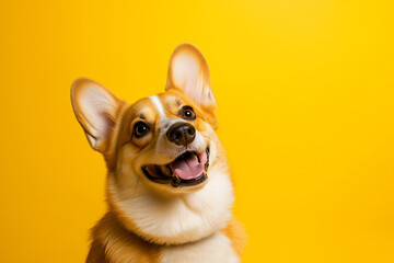 Happy Corgi on Yellow Background