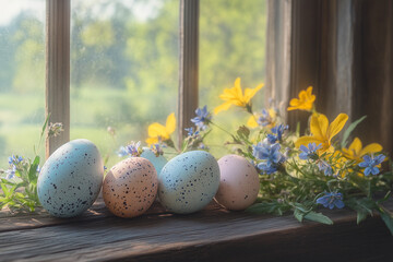 Obraz premium Easter Eggs on Window Sill
