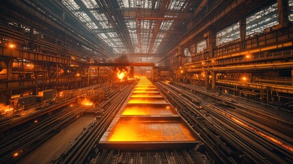 Molten Metal Flowing Through a Steel Mill Conveyor System