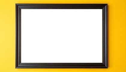 Blank Picture Frame, Rectangular in shape on yellow wall with White Space