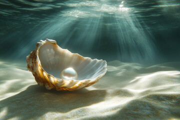 Elegant Pearl in Seashell Underwater