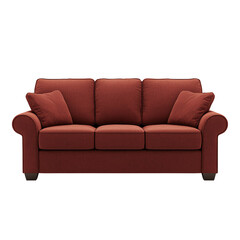 Cozy red sofa with cushions, perfect for stylish interiors and relaxation.