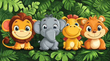 Fototapeta premium Illustration for children, savannah animals. AI generative.