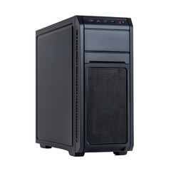 Obraz premium Modern black computer case on a white isolated background.