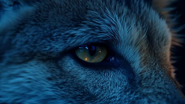 A closeup shot lone wolf's piercing blue eye gazing darkness glint hinting untold stories wild adventures that lie ahead adventure arriving cover sparking stare story background abstract wallpaper