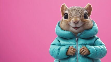 Adorable squirrel in blue jacket, whimsical image for animal lovers and fashion enthusiasts