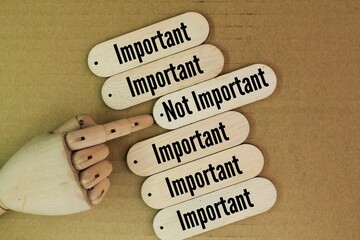 sticks are arranged with the words important or not important. the concept of separation of...