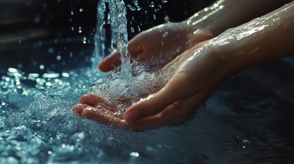 Fototapeta premium Clean Hands Fresh Water Hygiene Washing Tap Water Hands in Water Water Drops Water