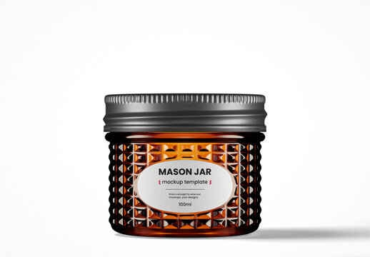 Textured Amber Glass Mason Jar Mockup
