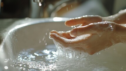 Fototapeta premium Washing Hands in Sink with Soapy Water
