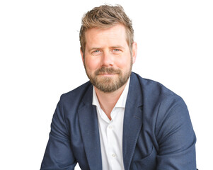 Successful confident young bearded blond adult male entrepreneur businessman professional in...