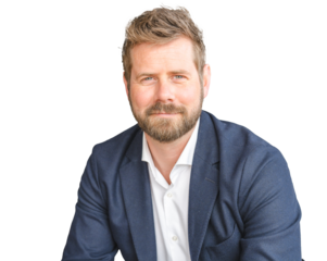 Successful confident young bearded blond adult male entrepreneur businessman professional in business casual clothes over transparent background.