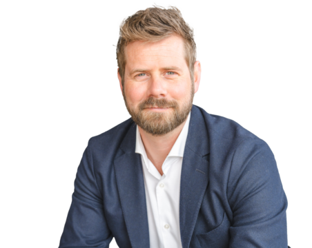 Successful confident young bearded blond adult male entrepreneur businessman professional in business casual clothes over transparent background.