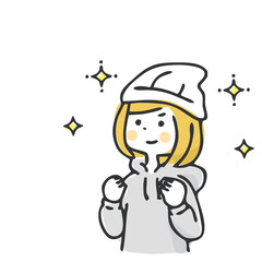 ガッツポーズする女性