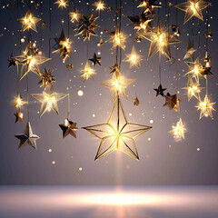 Garland stars light, new year and merry christmas 