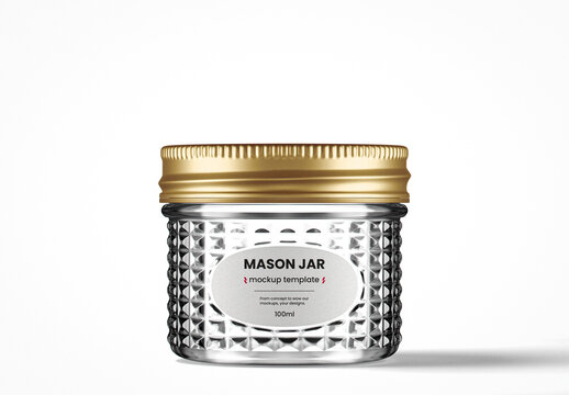 Textured Clear Glass Mason Jar Mockup