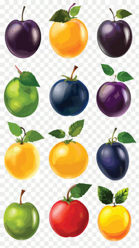set of ripe seriguela fruits isolated on transparent background