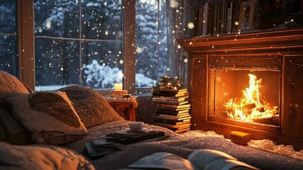 A cozy bedroom with a fireplace and a window