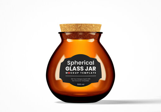 Spherical Small Amber Glass Jar Mockup