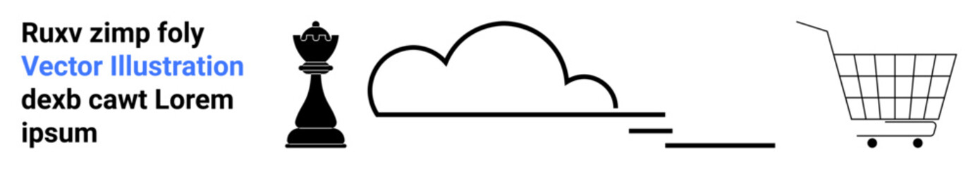 Chess piece alongside cloud and shopping cart symbols suggests strategic planning, digital transformation, and e-commerce innovation. Ideal for online business, technology, cloud services
