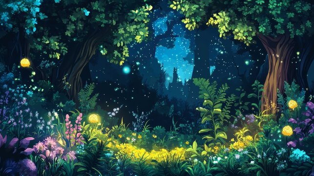 Magical purple forest and enchanting castle, a captivating digital illustration for fantasy lovers