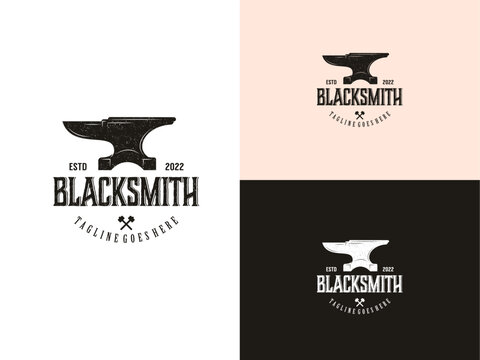 Vintage Rustic Blacksmith Forge Iron Anvil Foundry for Industrial Vintage Retro Workshop logo design