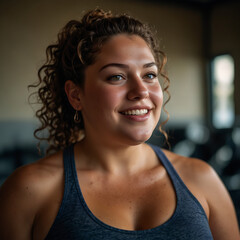 Proud and Strong Close-Up of Athletic Woman Smiling After Workout in Gym fitness journey  self-confidence