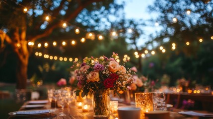 Fototapeta premium Festive Outdoor Garden Party with Floral Decorations