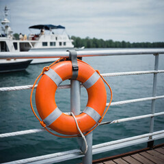 Lifebuoy on Ship Deck Overlooking the Sea