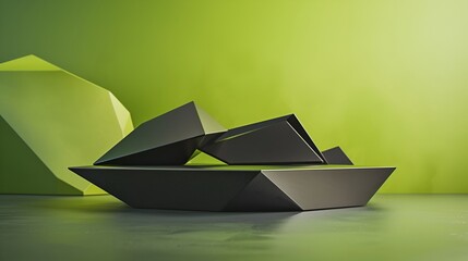 Abstract Green Sculpture on Bold Background