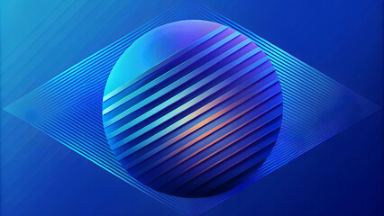 Modern artwork presents a sphere with lines in shades of blue, a vibrant background suggesting digital artistry and futuristic concepts for graphic design projects.
