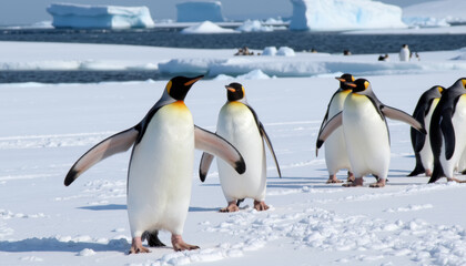 Obraz premium Gentoo penguins in winter landscape