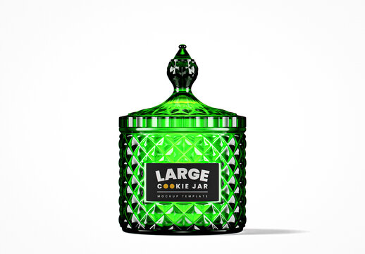 Faceted Green Glass Cookie Jar Mockup