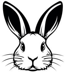 Black Drawing of Rabbit Head Isolated on White Background