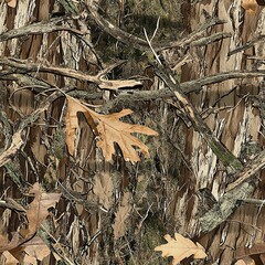Mossy Oak Tree Bark Camo Hunting Texture, Seamless Tactical Camouflage Oak Leaves Pattern	