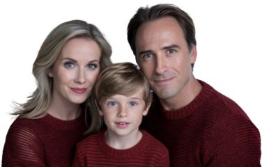 Mother, Father, and Son in Cozy Knitwear for Winter Season