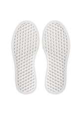 Sole white polyurethane sneaker on a white background. Bottom sports shoes polyester