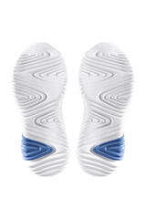 Sole white polyurethane sneaker on a white background. Bottom sports shoes polyester
