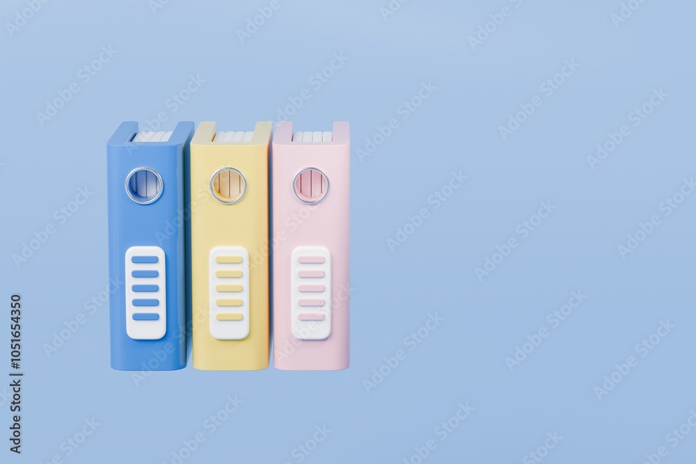Poster 3d file folder with paper business icon. minimal binder file folder document icon. office equipment 