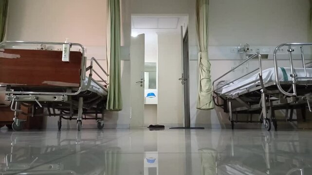 angle below condition Empty hospital general ward. Hospital ward with clean and comfortable empty bed. Hospital bed without patient. for health, education, business, advertising content