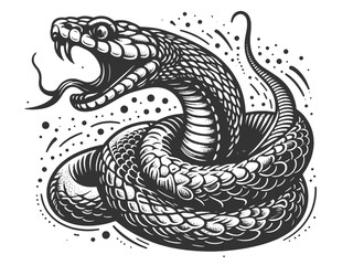 Obraz premium coiled cobra with its hood flared, showcasing classic artistic style and intricate line work sketch engraving generative ai vector illustration. Scratch board imitation. Black and white image.