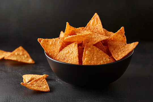 Crispy Tortilla Chips in Black Bowl