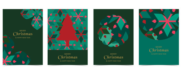 Obraz premium Green Christmas festival background with geometric style.vector for a4 vertical design
