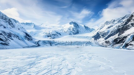 Obraz premium Majestic Glacier Serenity, expansive icy vistas and towering glaciers, inviting blank space for heartfelt greetings, winter's awe-inspiring beauty, tranquil and pristine.