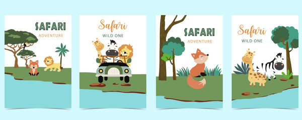 cute safari landscape termplate banner for a4 vertical design