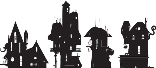 Obraz premium Set silhouettes of futuristic houses. Hand drawn vector illustration 